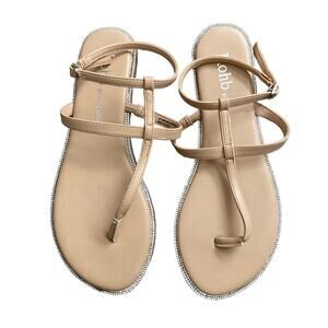 ROHB Joyce Azria Sandals Womens 7 Nude Strappy Rhinestone Thongs Flats Dressy
